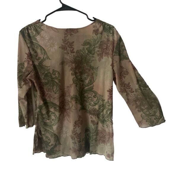 Pre Owned Womens Cha Cha Vente Blouse Green Floral Hippie Vibe Casual - Picture 4 of 10